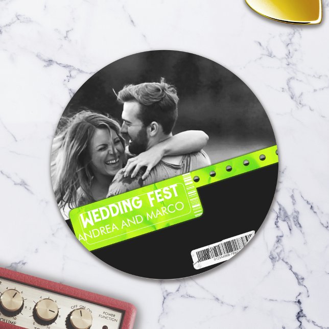 Sticker Rond Mariage Rock and Roll Billetterie Concert Boarding (Wedding Ticket Boarding Pass Music Festival Wedding Sticker)