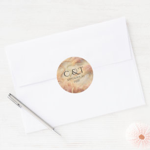 Sticker Rond Mariage romantique aquarelle fleurs perles plumes