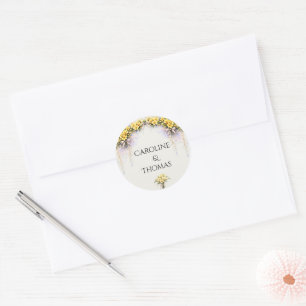 Sticker Rond Mariage romantique aux fleurs de freesia jaune can