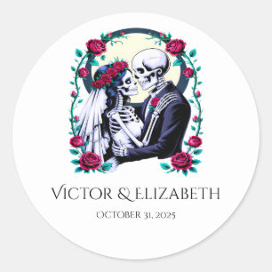Sticker Rond Mariage romantique de squelette et mariée