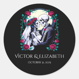 Sticker Rond Mariage romantique de squelette et mariée