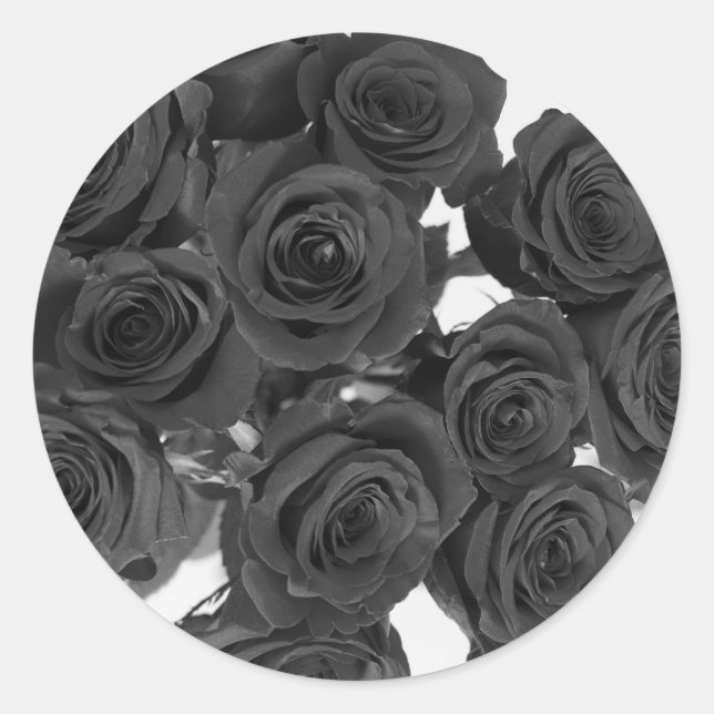 Sticker Rond Mariage Romantique Élégant Roses Noires (Devant)