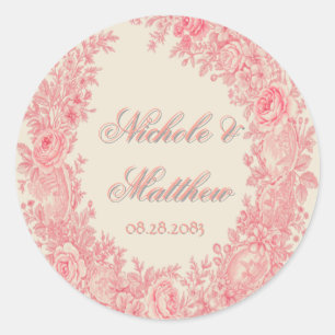 Sticker Rond Mariage romantique en toile rose