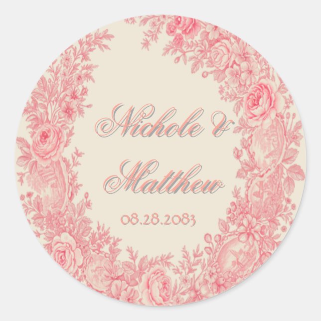 Sticker Rond Mariage romantique en toile rose (Devant)