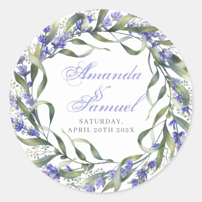 Sticker Rond Mariage romantique eucalyptus et lavande  (Devant)