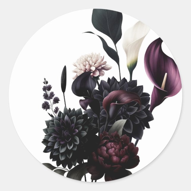 Sticker Rond Mariage romantique floral blanc d'humeur sombre (Devant)