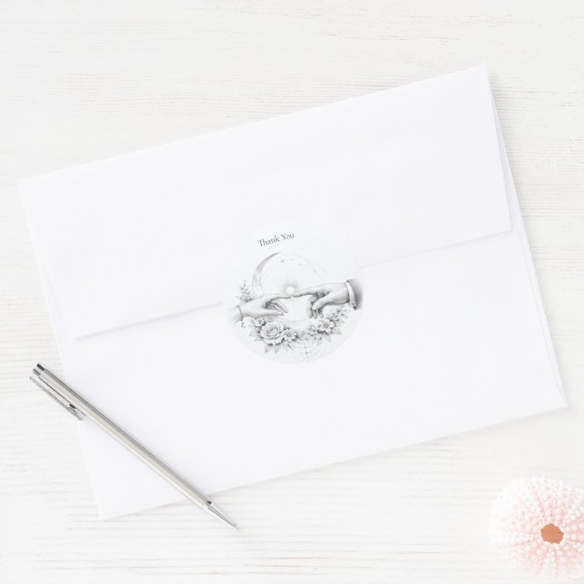 Sticker Rond Mariage romantique Merci des mains  (Enveloppe)