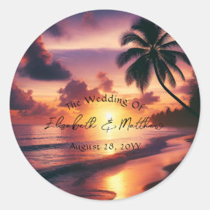 Sticker Rond Mariage romantique sur la plage de coucher de sole