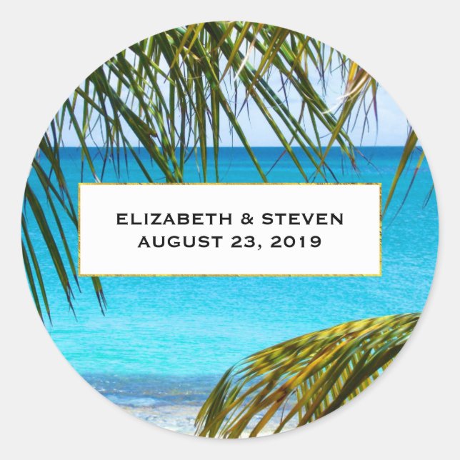 Sticker Rond Mariage romantique Turquoise Tropical Beach (Devant)