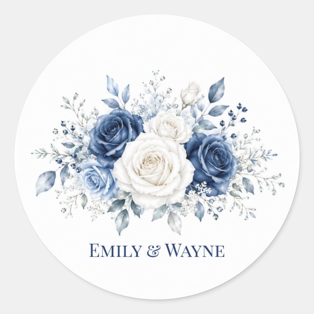 Sticker Rond Mariage Rose Blanche et Bleue de Conte de Fées Hiv (Devant)