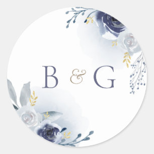 Sticker Rond mariage rose bleu monogramme