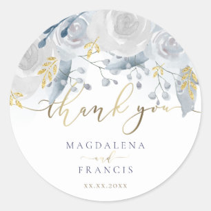 Sticker Rond mariage rose bleu pâle merci