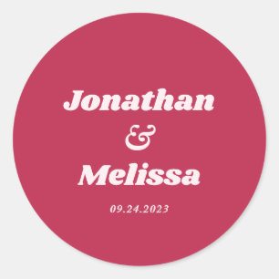 Sticker Rond Mariage Rose Chaude Magenta Viva Rétro Éclatant Gr