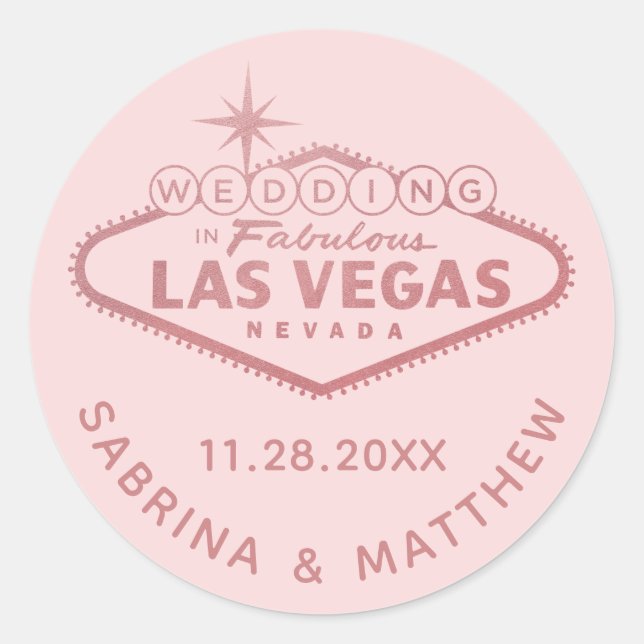 Sticker Rond Mariage Rose de Las Vegas Fête des mariées rose or (Devant)