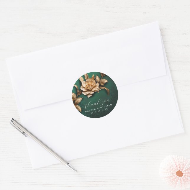 Sticker Rond Mariage rose d'or merci (Enveloppe)