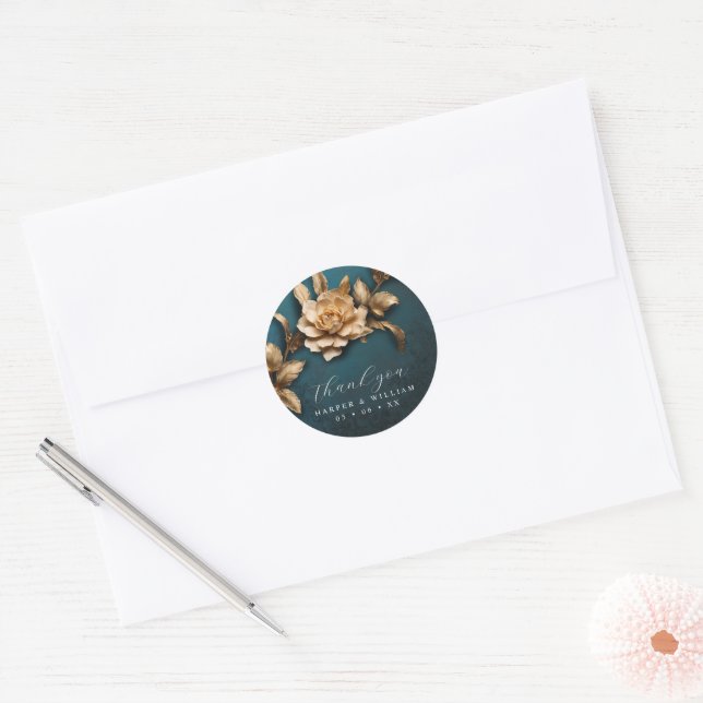 Sticker Rond Mariage rose d'or merci (Enveloppe)