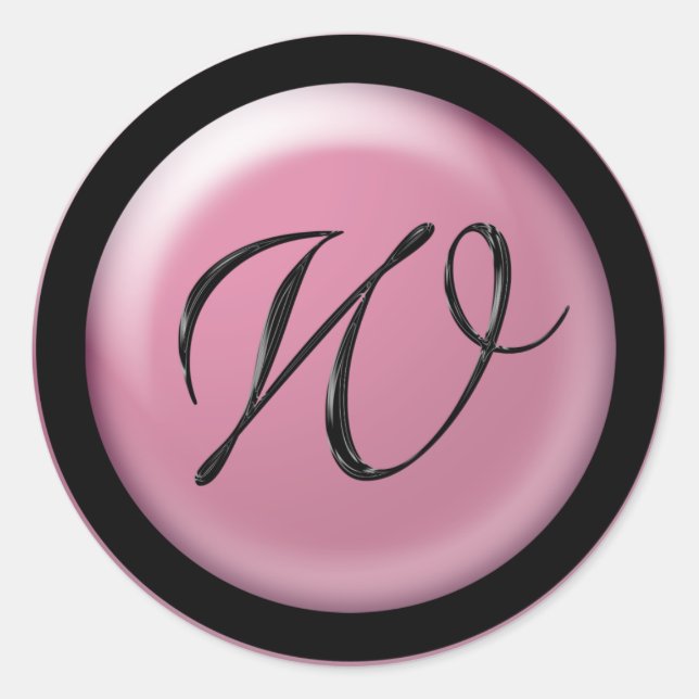 Sticker Rond Mariage rose et noir Monogramme W Enveloppe Sceau (Devant)