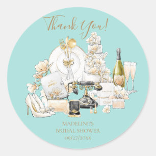 Sticker Rond Mariage Rose et Or Remerciement de Baby Shower Cla