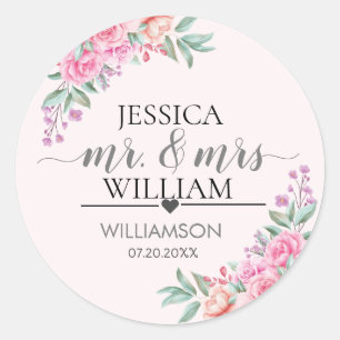 Sticker Rond Mariage rose floral