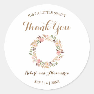 Sticker Rond Mariage rose floral doux traité Merci