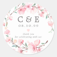 Mariage rose Floral Monogramme Merci 