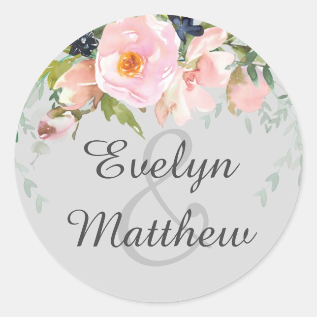 Sticker Rond Mariage rose floral rose pâle (Devant)