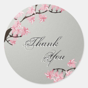 Sticker Rond Mariage rose gris de fleurs de cerisier de joint