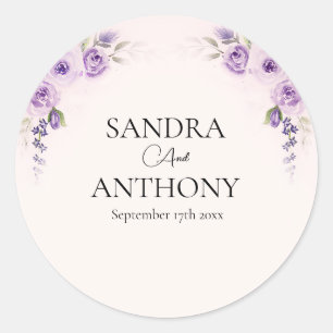 Sticker Rond Mariage Rose Lavender et Blush