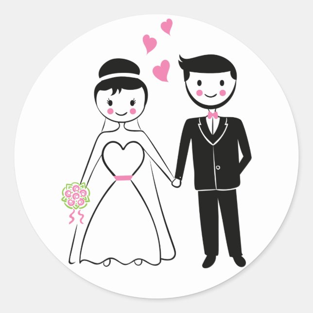 Sticker Rond Mariage Rose mariée et dessin de chambre juste mar (Devant)