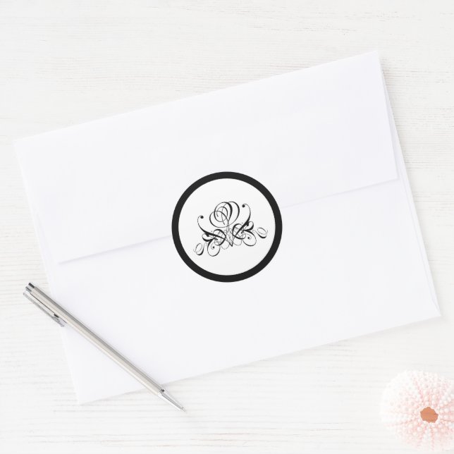 Sticker Rond Mariage Rose noir Calligraphie (Enveloppe)