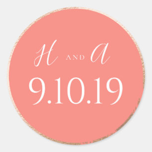 Sticker Rond Mariage rose or et corail
