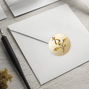 Sticker Rond Mariage rose or Floral