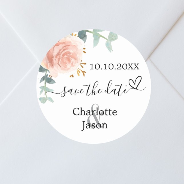 Sticker Rond mariage rose or rose floral boho rose enregistrer  (Créateur téléchargé)