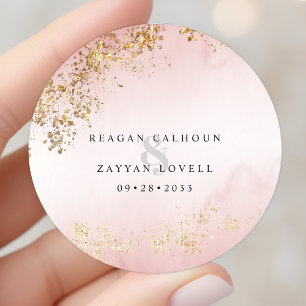 Sticker Rond Mariage rose pâle de luxe moderne