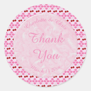 Sticker Rond Mariage rose Printemps Cerisiers en fleurs et ceri