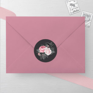 Sticker Rond Mariage Rose rose et noir