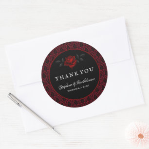 Sticker Rond Mariage Rose Rouge Damassé Gothique
