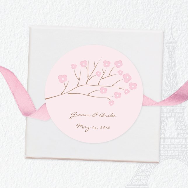 Sticker Rond Mariage rose sur fleurs de cerisiers roses (Créateur téléchargé)