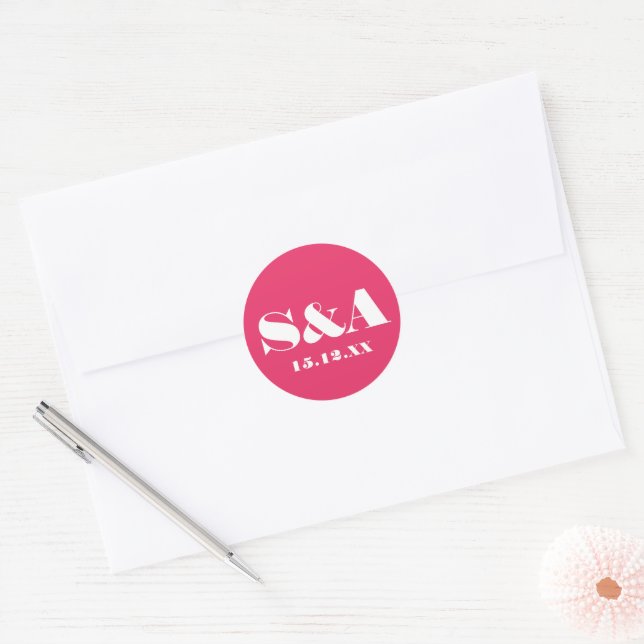 Sticker Rond Mariage rose vibre Super rétro (Enveloppe)