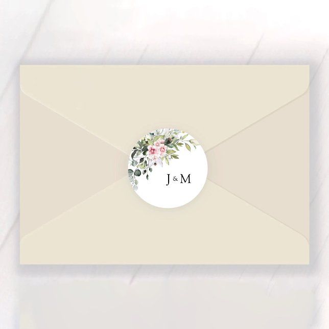 Sticker rond Mariage rose vif vert classique (Créateur téléchargé)
