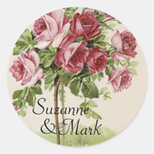 Sticker Rond Mariage Rose vintage