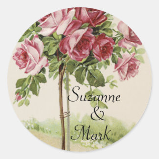 Sticker Rond Mariage Rose vintage