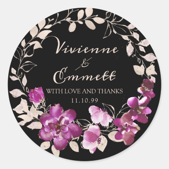 Sticker Rond Mariage rose violet Merci Favoriser le phoque (Devant)