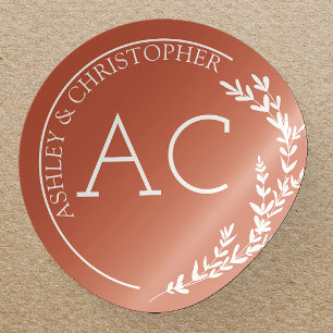 Sticker Rond Mariage rouge de charpente de feuillage moderne