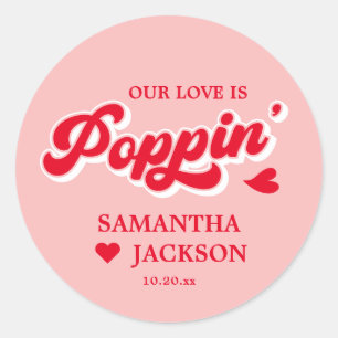 Sticker Rond Mariage Rouge et Pink Popcorn Retro Faveur