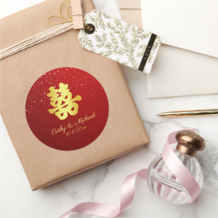 Sticker Rond Mariage rouge flocon de neige double bonheur