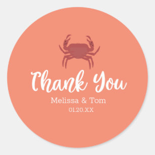Sticker Rond Mariage rouge minimaliste crabe grillé merci
