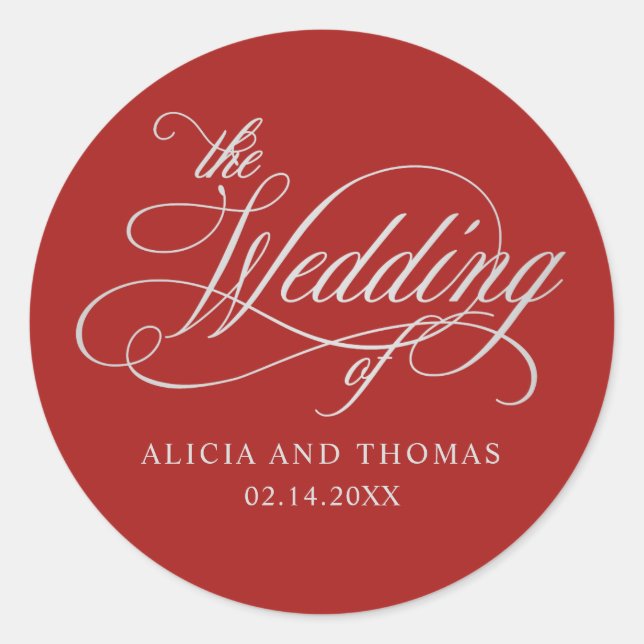 Sticker Rond Mariage rouge romantique avec Calligraphie (Devant)