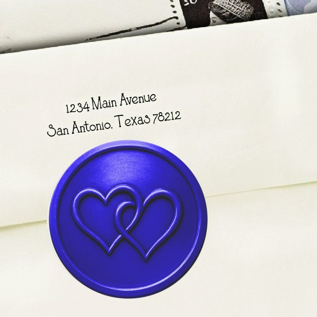 Sticker Rond Mariage Royal Bleu Deux Cœurs Entrelacés (Créateur téléchargé)