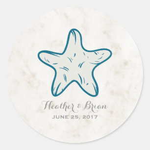 Sticker Rond Mariage Royal Blue Rustic Starfish
